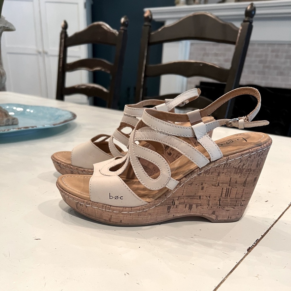 Born Leather Cork Wedge Sandals